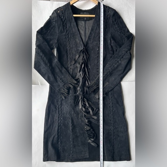 Black Old West Suede Jacket cutout fringe long leather size small - Picture 5 of 6